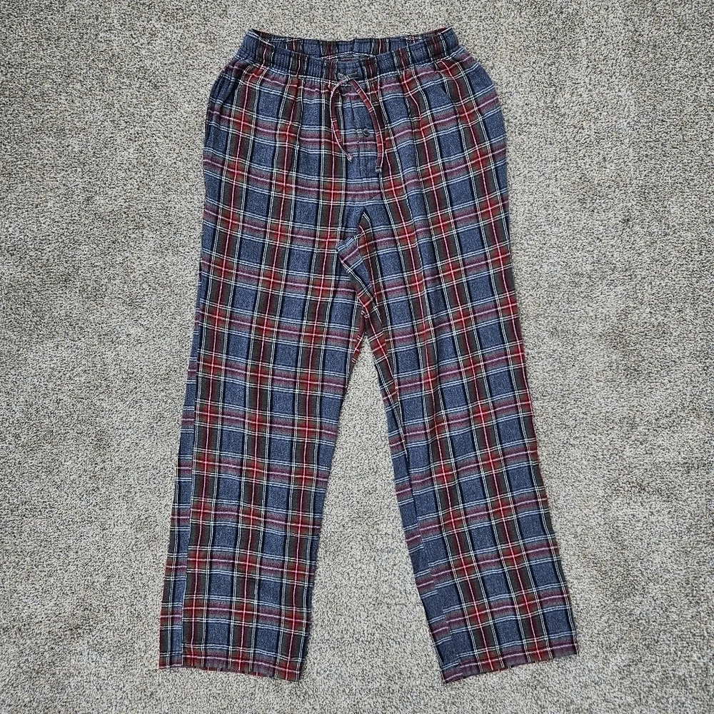 LL Bean Men's Scotch Plaid Flannel Sleep Pants Navy Stewart Gray Pajamas Size S